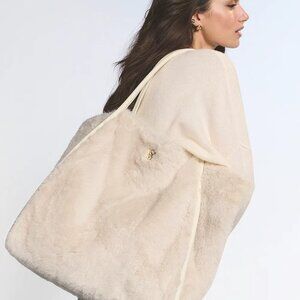 Victoria's Secret Cream/Ivory Soft Plush Faux-Fur Tote Bag Purse NWT {FREE SHIP}